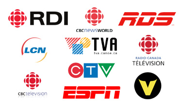 SRC - RDI - TVA - LCN - RDS - V - CBC - CTV - CBC Newsworld - ESPN
